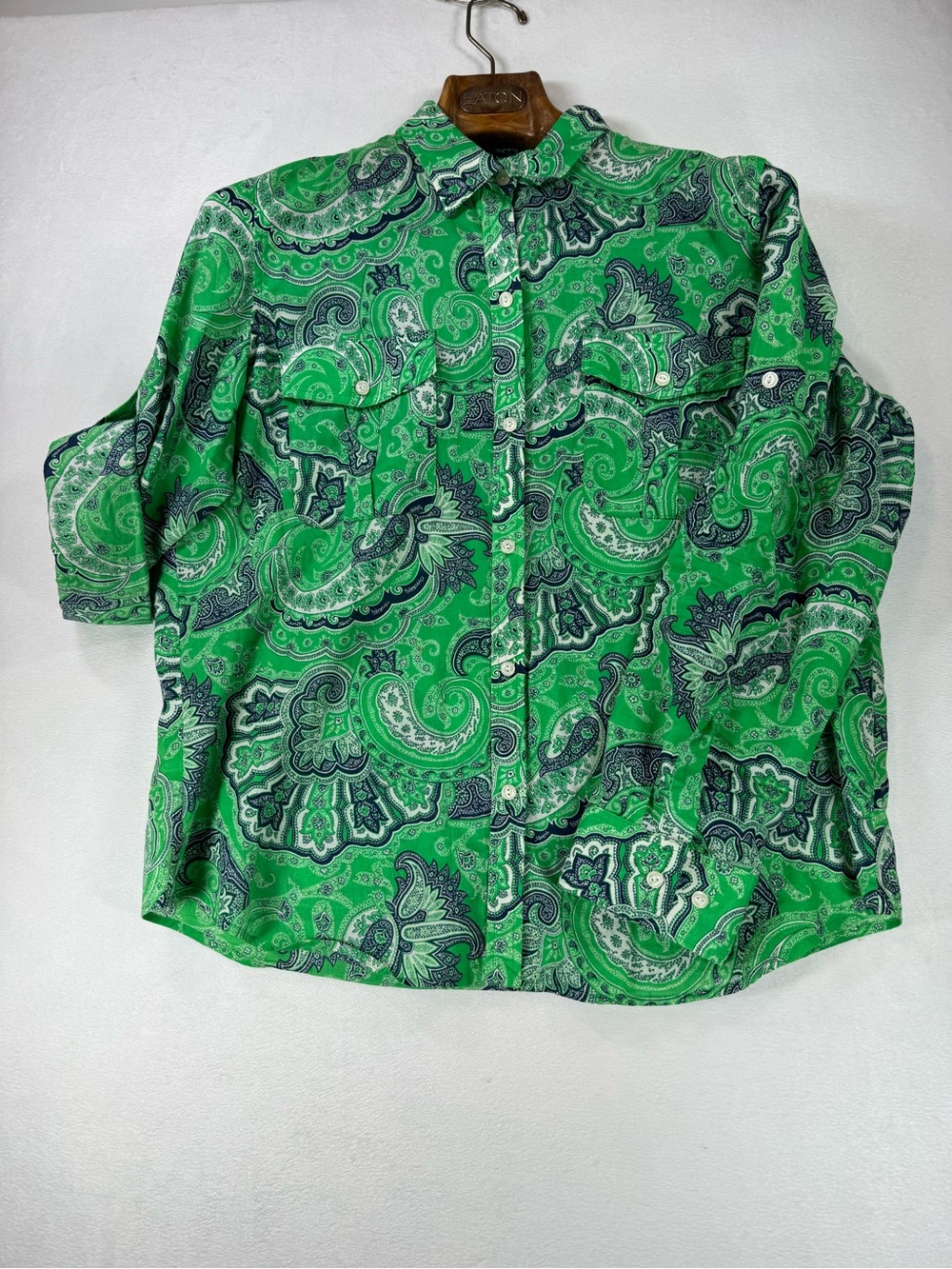 Ralph Lauren Green and Navy Paisley Button-Down Shirt XL